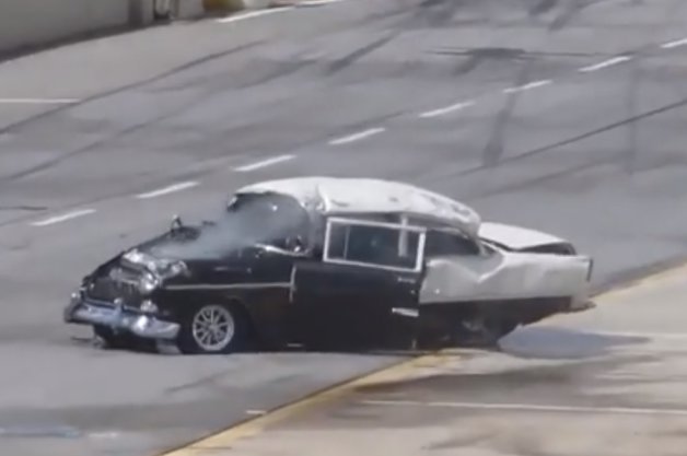 1955 Chevy Drag Racer Rolls His Car, Walks Away After Going Through Windshield