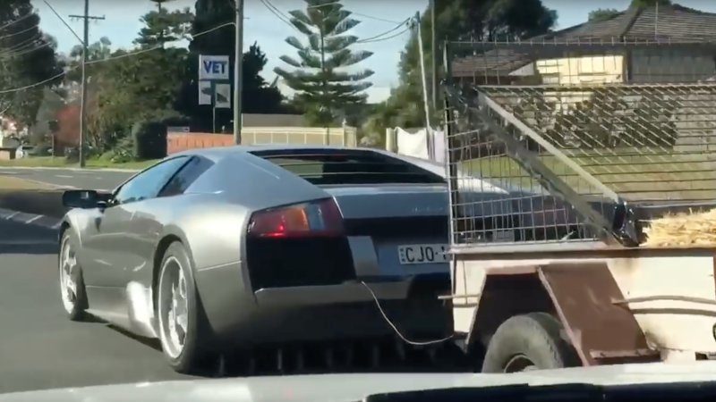 Yes, this is a video of a Lamborghini towing some goats