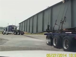 Semi Truck Carrying Huge Beam Tips Over